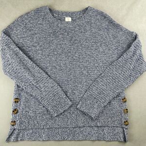 Joie Sweater Women L Blue White Marled Knit Side Button Crewneck Casual Pullover